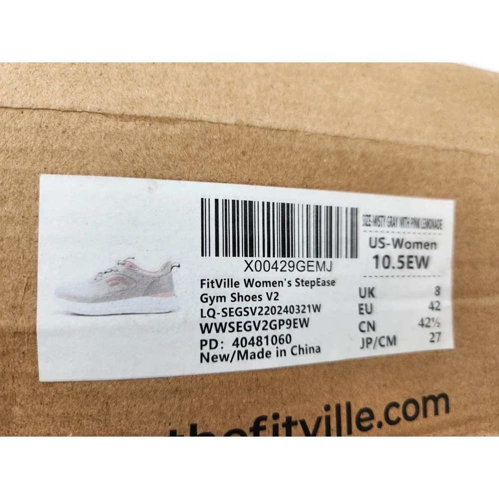 FitVille‎ Womens Sneakers 10.5 W Wide Pink Gray Toe Walking Shoes Training Gym